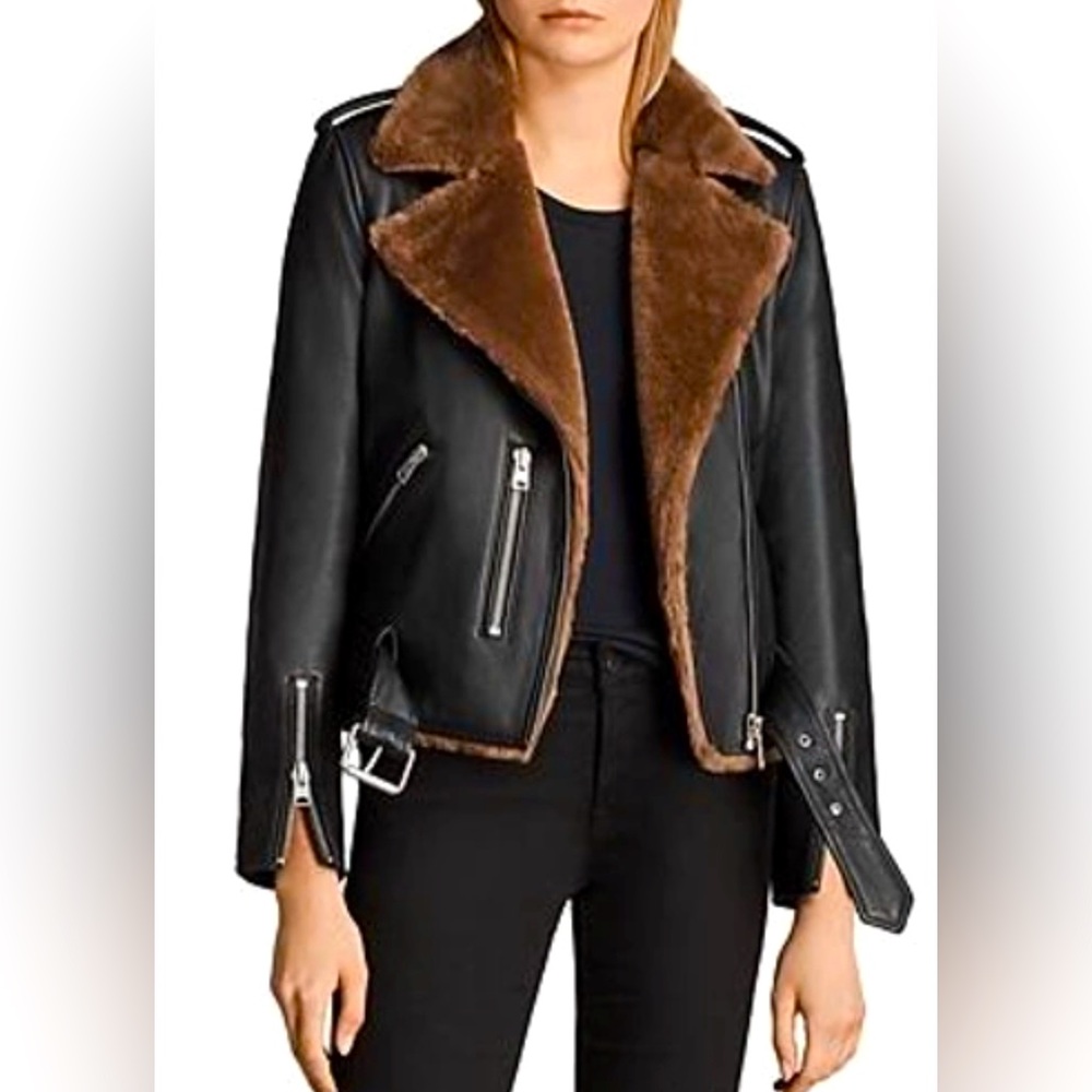 ALLSAINTS Balfern Lux Faux Fur-Lined Leather Biker Jacket